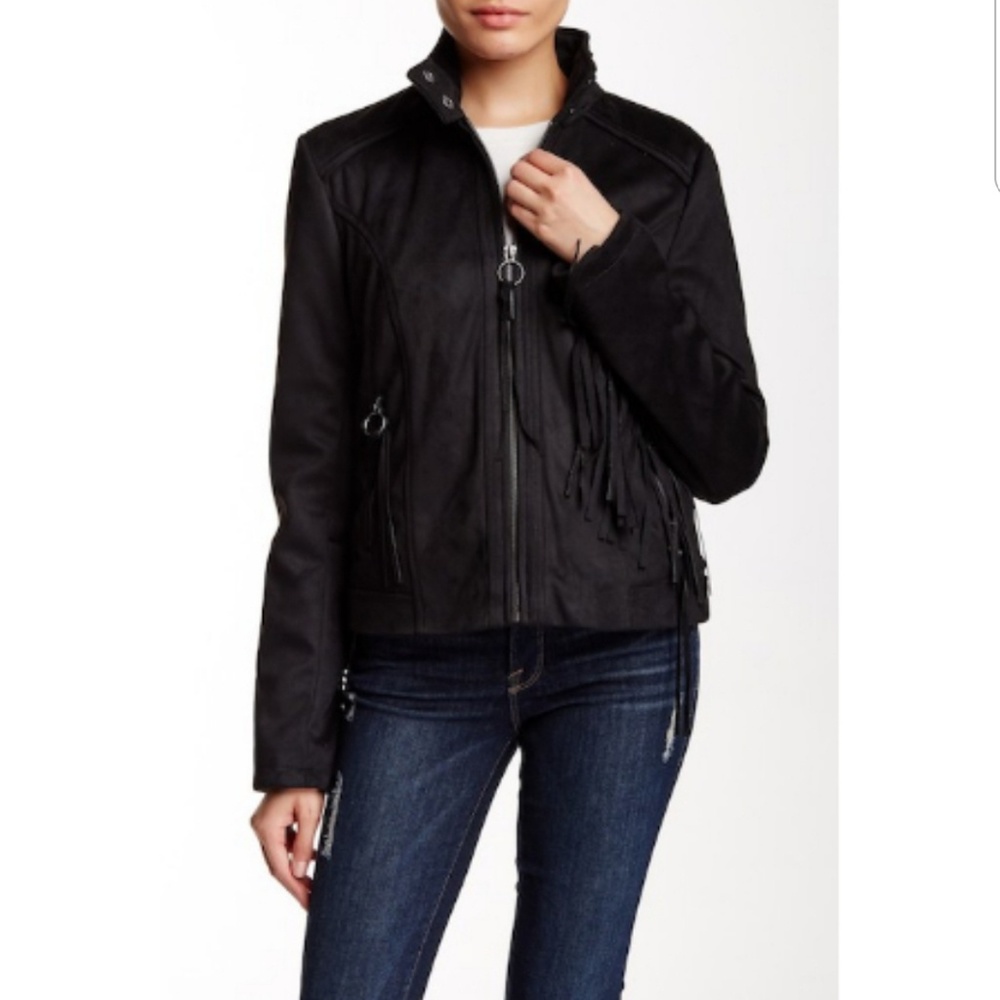 RachelRoy Fringe Vegan Suede Jacket | Black Size M
